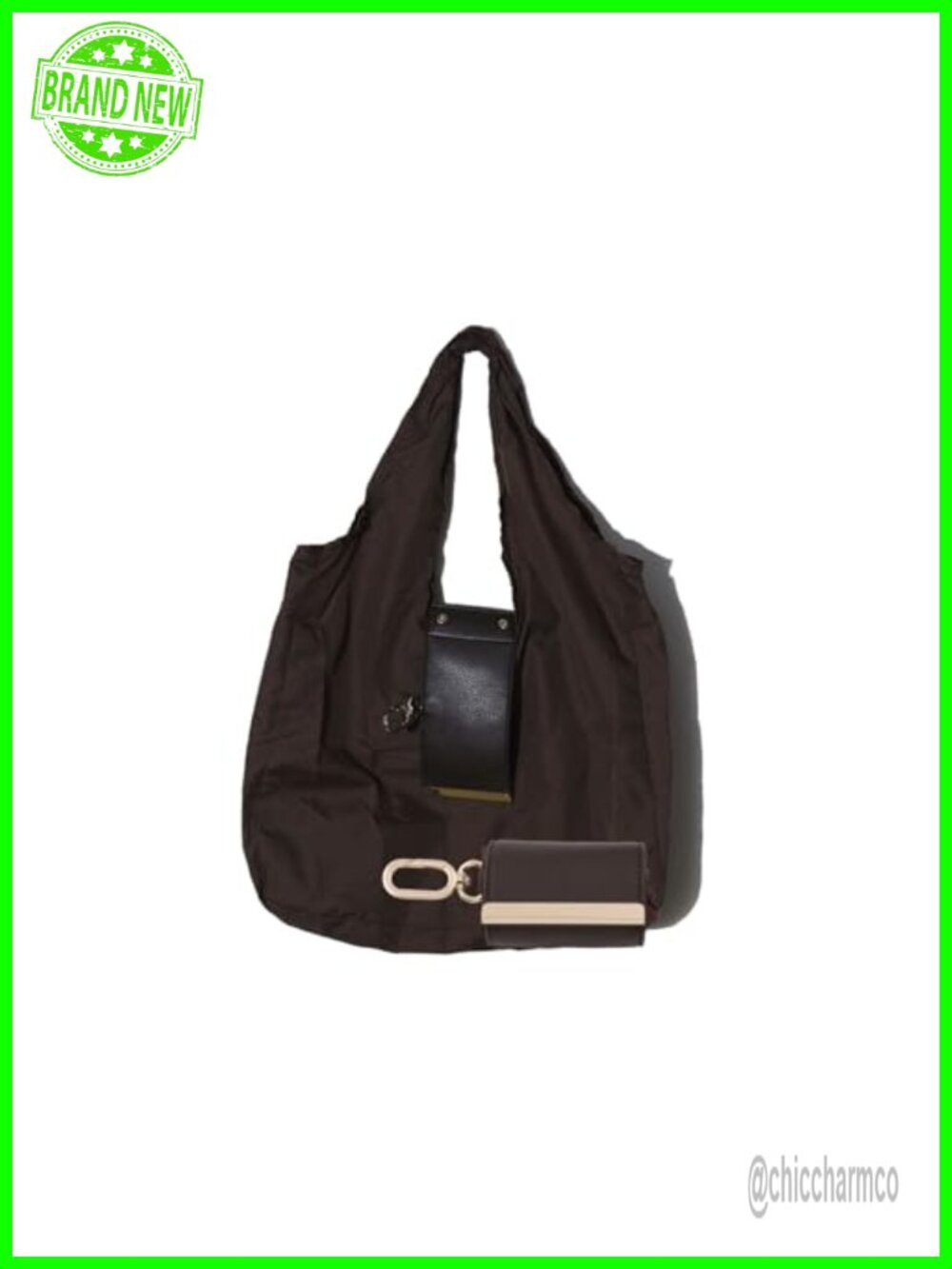 Foldable Keychain Tote Bag Vegan Leather Nylon Reusable Shopping Travel